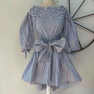 Caroline Constas Lou off-the-shoulder striped blue dress XS